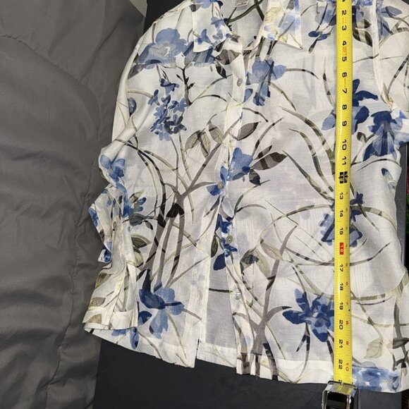 Notations Blouse Size MEDIUM Button Up Floral Linen Blend 3/4  Sleeve Sheer - Picture 7 of 11